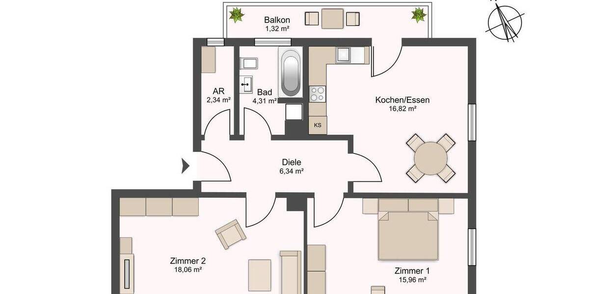 Etagenwohnung Haßloch - 2 Zimmer, 65 m&sup2;, 225.000&euro; | Angebot:25682160