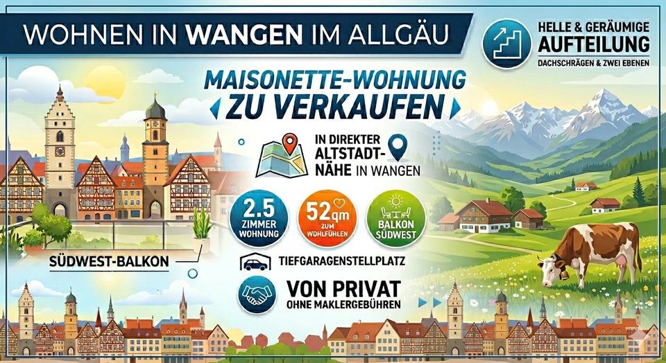 Maisonettenwohnung Wangen im Allgäu - 2.5 Zimmer, 52 m&sup2;, 235.000&euro; | Angebot:26356706