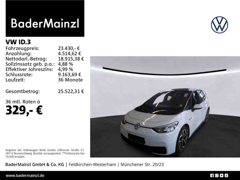 VW ID.3 18.800 km 23.430 € Feldkirchen/Westerham 83620