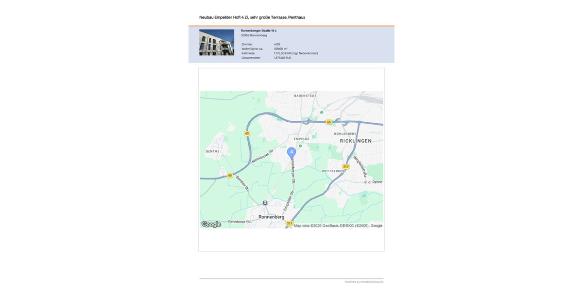 Einfamilienhaus Ronnenberg - 4 Zimmer, 109 m&sup2;, 1.515&euro; | Angebot:25783975