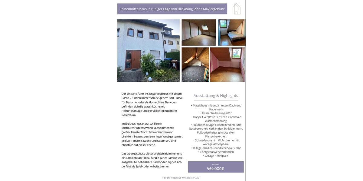 Reihenhaus Backnang - 5 Zimmer, 110 m&sup2;, 449.000&euro; | Angebot:26919292