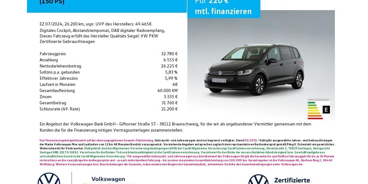 VW Touran 26.200 km 32.780 &euro; Bamberg 96052