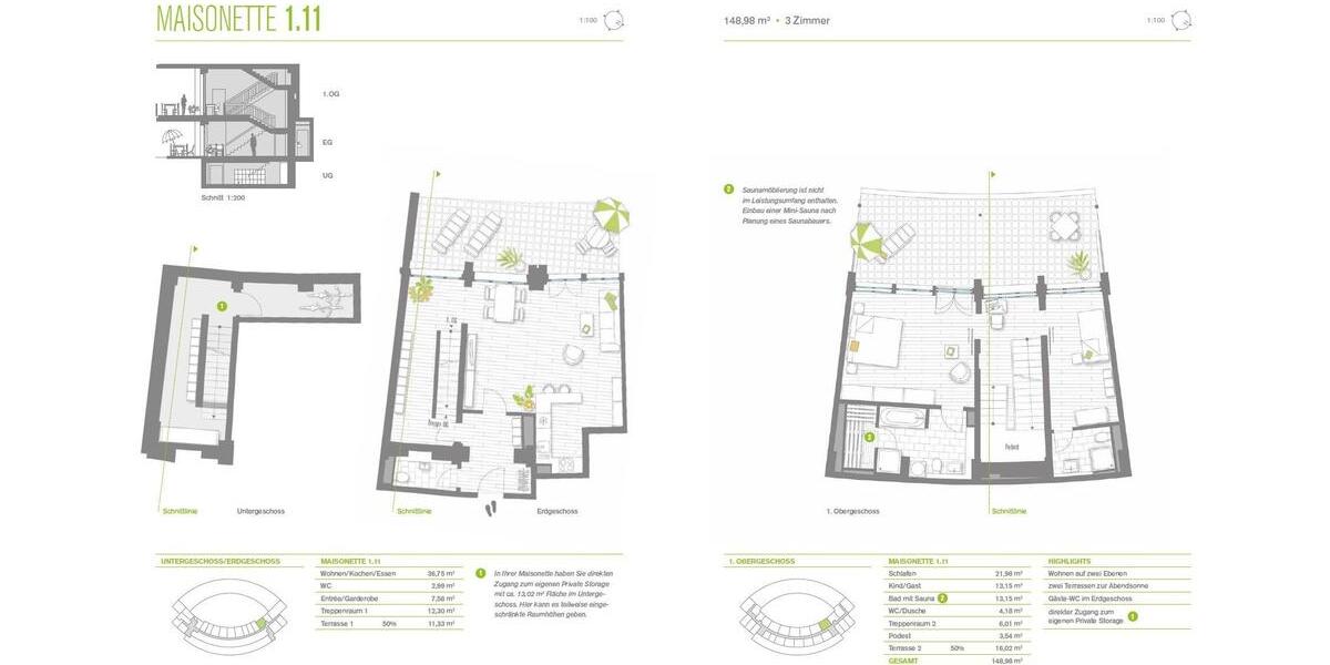 Maisonette mit Sauna, 2 Terrassen und 3 Bädern 3 zimmer