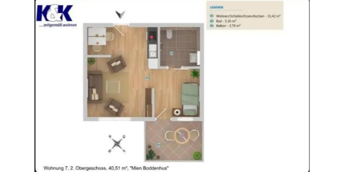 Etagenwohnung Stralsund - 1 Zimmer, 41 m&sup2;, 419&euro; | Angebot:26381994