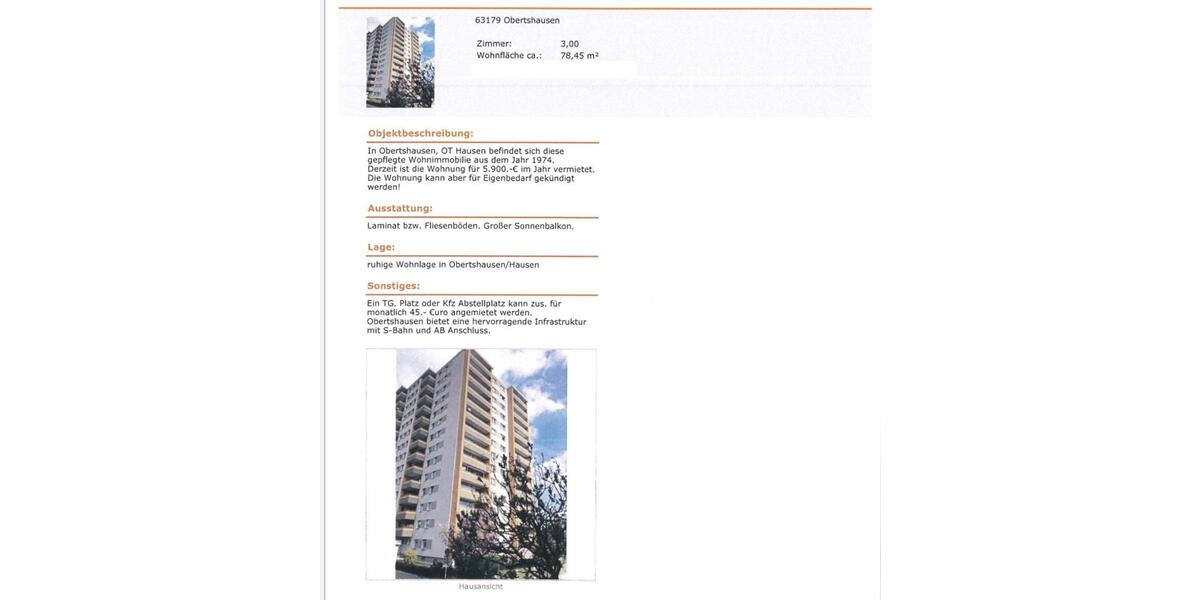 Etagenwohnung Obertshausen - 3 Zimmer, 78 m&sup2;, 250.000&euro; | Angebot:25143669