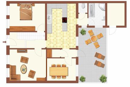 3-Raum-Erdgeschoßwohnung mit Winterg., Keller, Terrasse, Garage