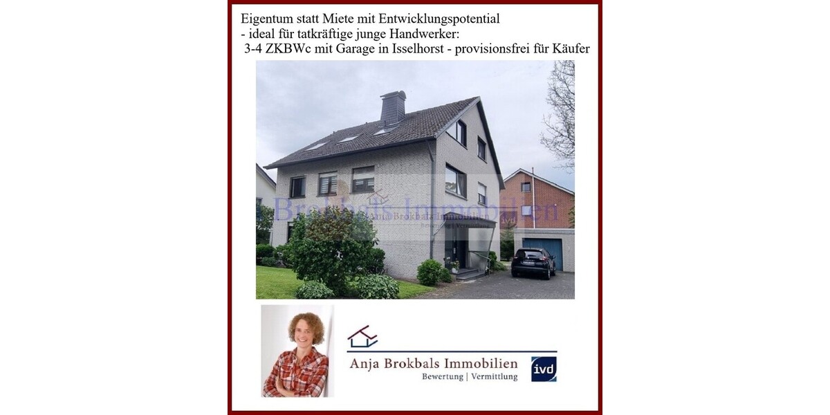 Eigentum statt Miete: 3-4 ZKBWc mit Garage in Isselhorst - provisionsfrei für Käufer - 4- Gütersloh Isselhorst | Angebot:27121297