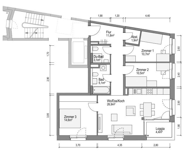 Zimmer Bamberg Bamberg-Ost - 4 Zimmer, 86 m&sup2;, 1.125&euro; | Angebot:26187648