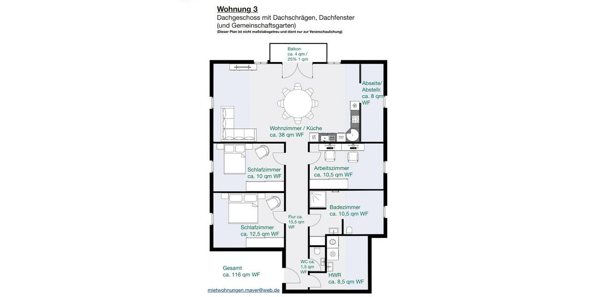 Dachgeschoßwohnung Unterwössen Oberwössen - 4 Zimmer, 116 m&sup2;, 1.725&euro; | Angebot:26405842