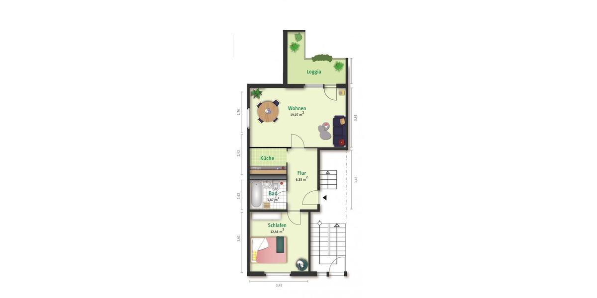 Erdgeschoßwohnung Halle (Saale) Nietleben - 2 Zimmer, 52 m&sup2;, 405&euro; | Angebot:26095011