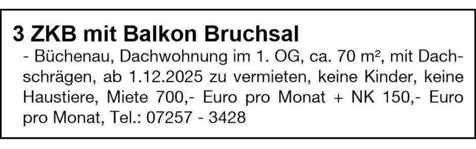 3 ZKB mit Balkon in Bruchsal - Büchenau zimmer