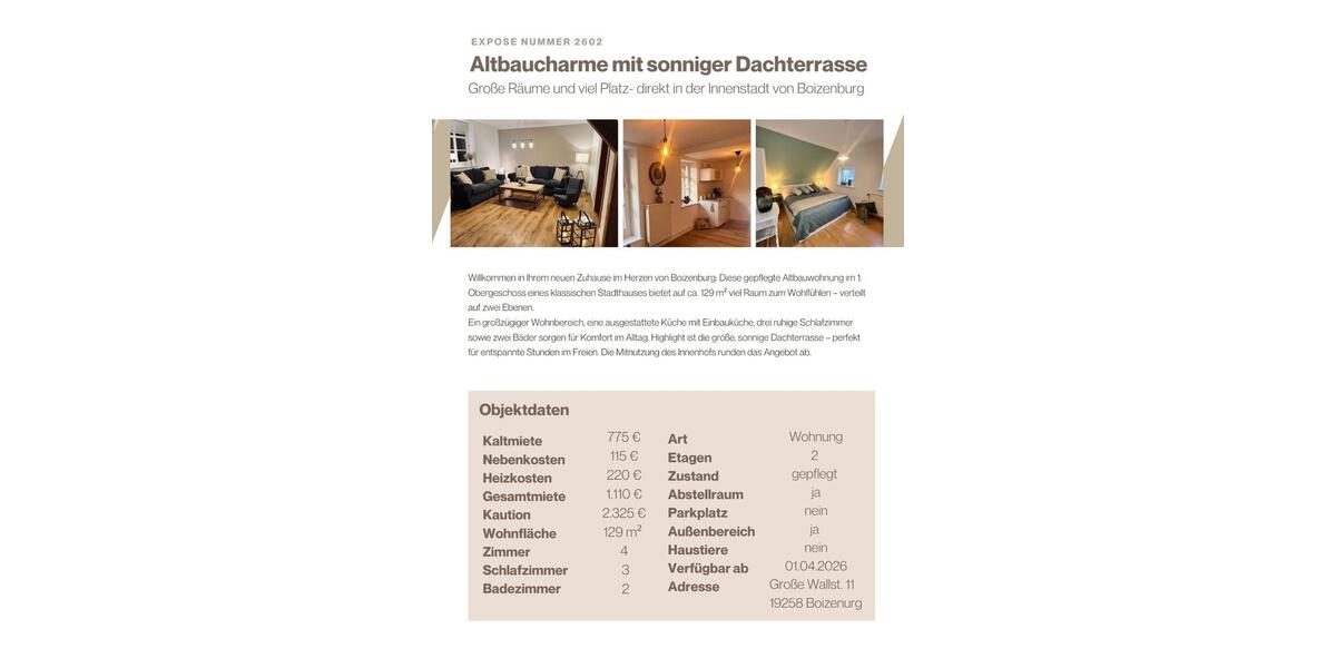 Maisonettenwohnung Boizenburg/Elbe Elbe - 4 Zimmer, 129 m&sup2;, 775&euro; | Angebot:25368857