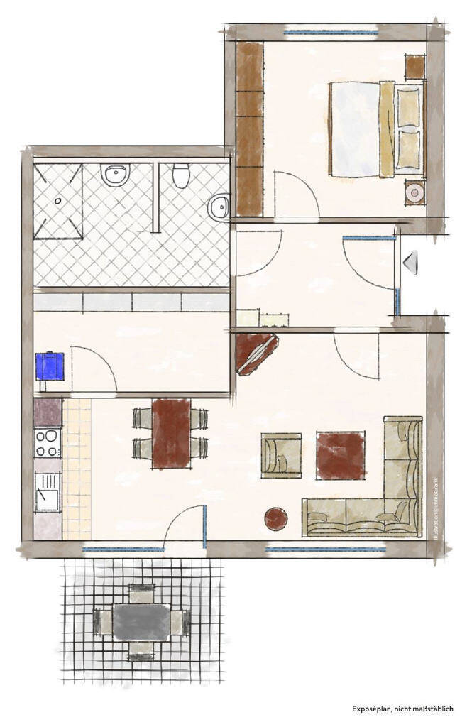 Keine Käuferprovision ! Helle Erdgeschosswohnung mit überdachtem Eingang, Terrasse und Stellplatz 2 zimmer