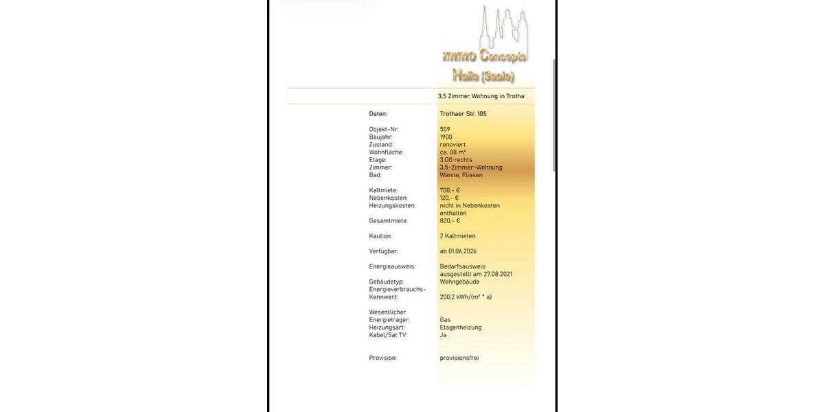 Dachgeschoßwohnung Halle (Saale) Frohe Zukunft - 3.5 Zimmer, 88 m&sup2;, 820&euro; | Angebot:26385115