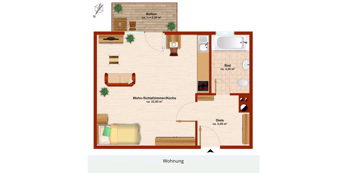 Etagenwohnung Rosenheim Egarten - 1 Zimmer, 33 m&sup2;, 165.000&euro; | Angebot:26431941
