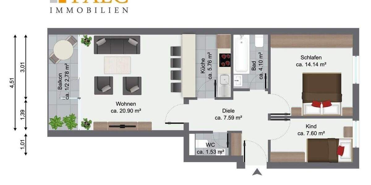 Etagenwohnung Miesbach - 3 Zimmer, 63 m&sup2;, 279.000&euro; | Angebot:25742758