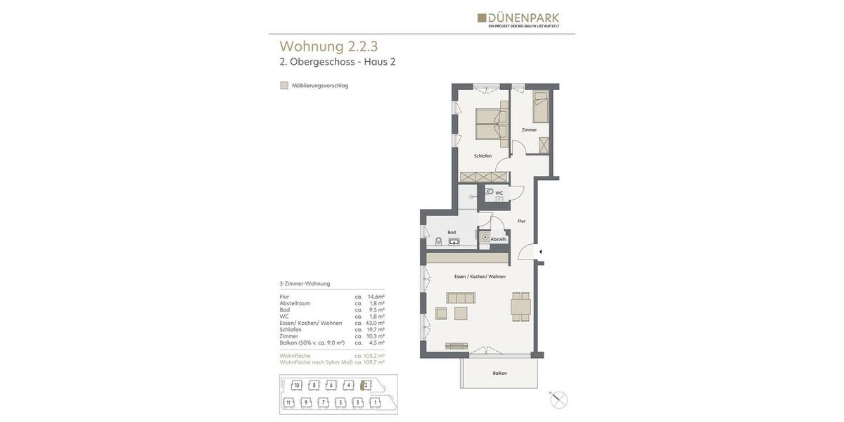 Etagenwohnung List - 3 Zimmer, 109 m&sup2;, 841.600&euro; | Angebot:25702846