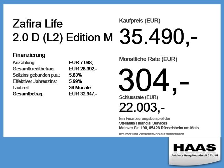 Opel Zafira Life 64.000 km 34.980 &euro; Augsburg 86159