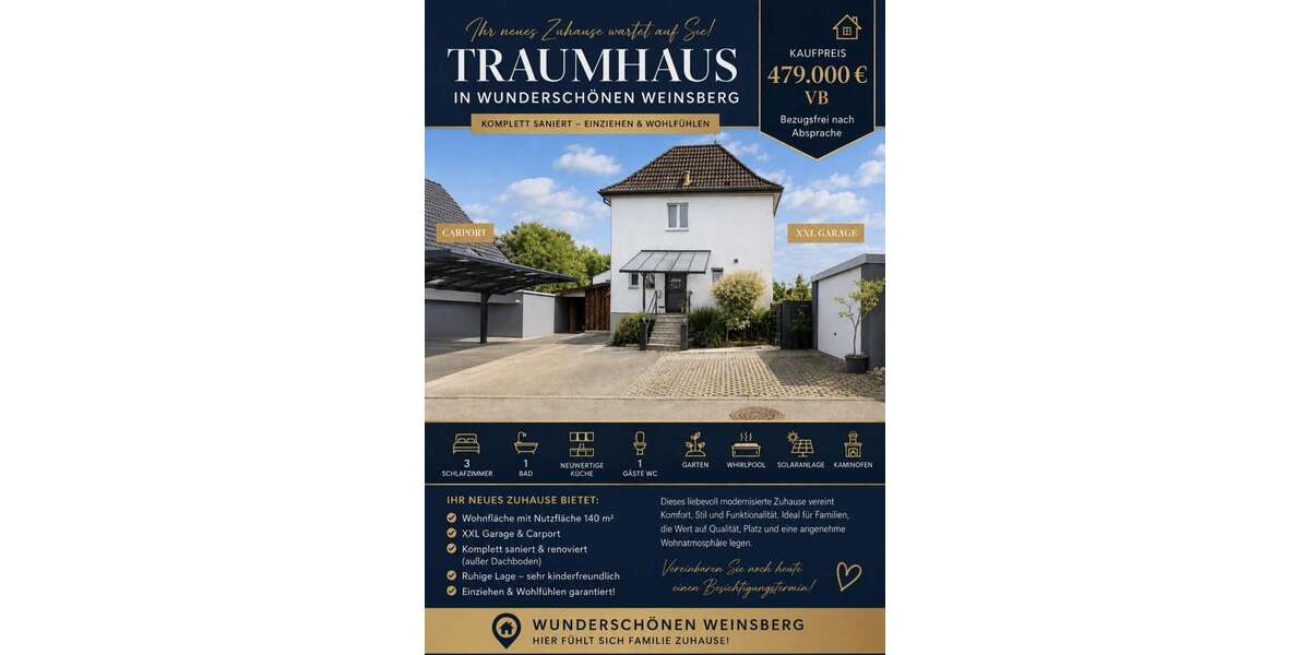 Einfamilienhaus Weinsberg - 4 Zimmer, 100 m&sup2;, 479.000&euro; | Angebot:27159456