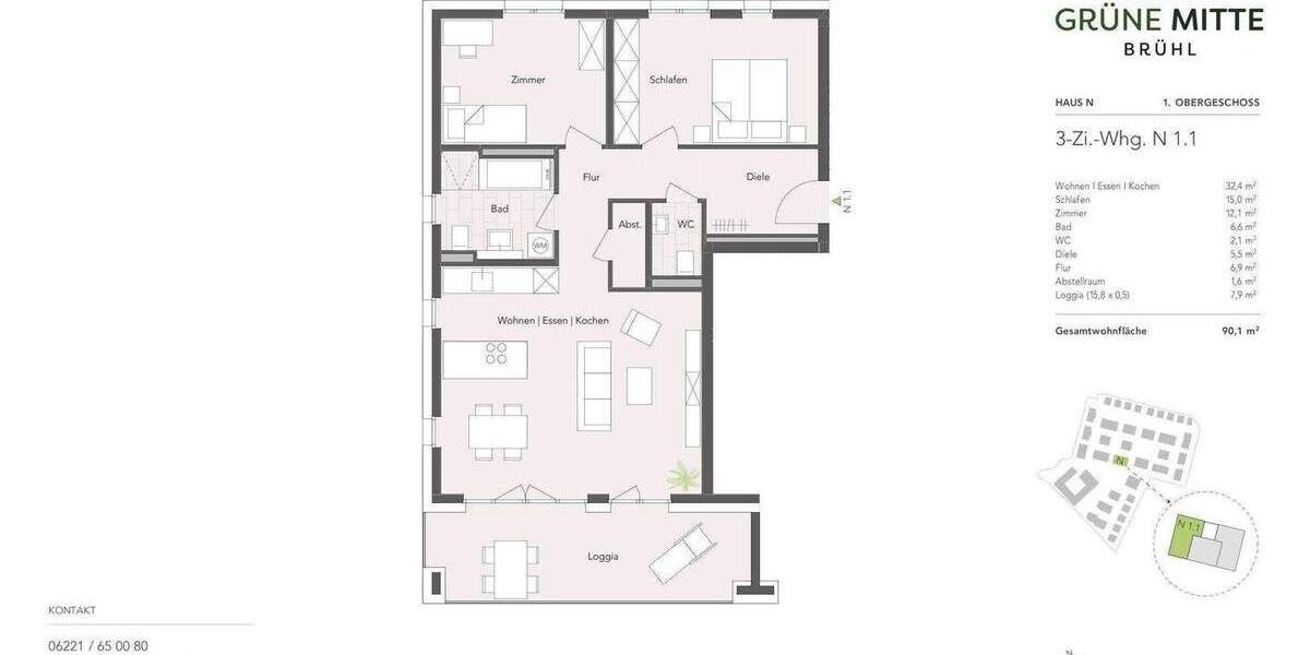 Etagenwohnung Brühl - 3 Zimmer, 90 m&sup2;, 489.900&euro; | Angebot:25683678