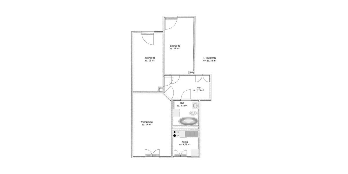 Etagenwohnung Mittweida - 3 Zimmer, 58 m&sup2;, 320&euro; | Angebot:27630266