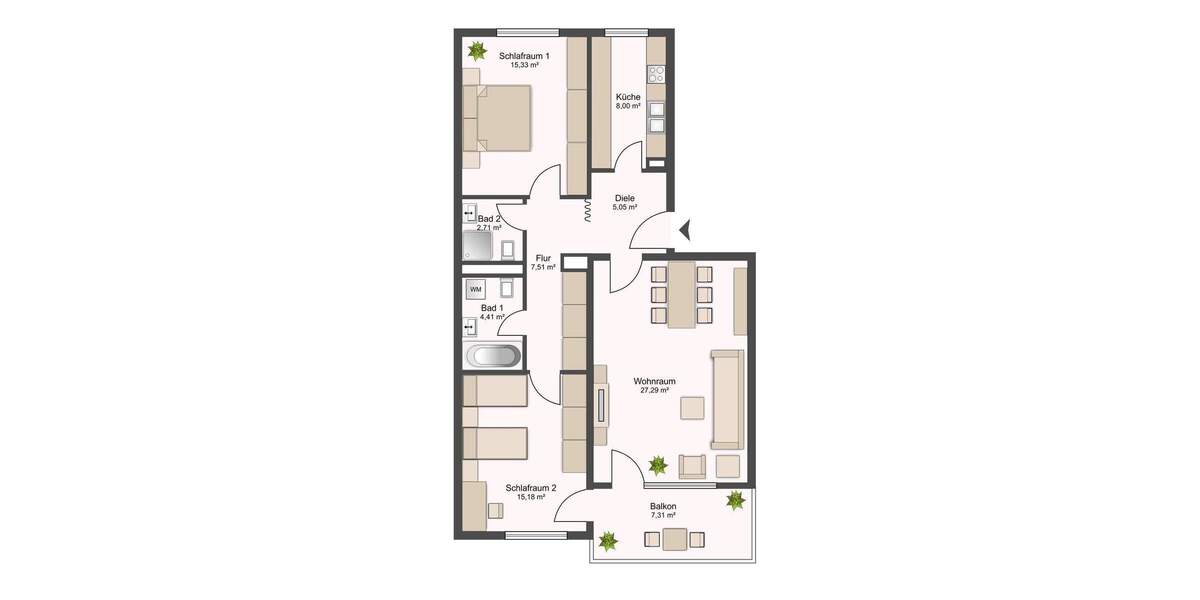 Etagenwohnung München Berg am Laim - 3 Zimmer, 82 m&sup2;, 499.000&euro; | Angebot:25602538