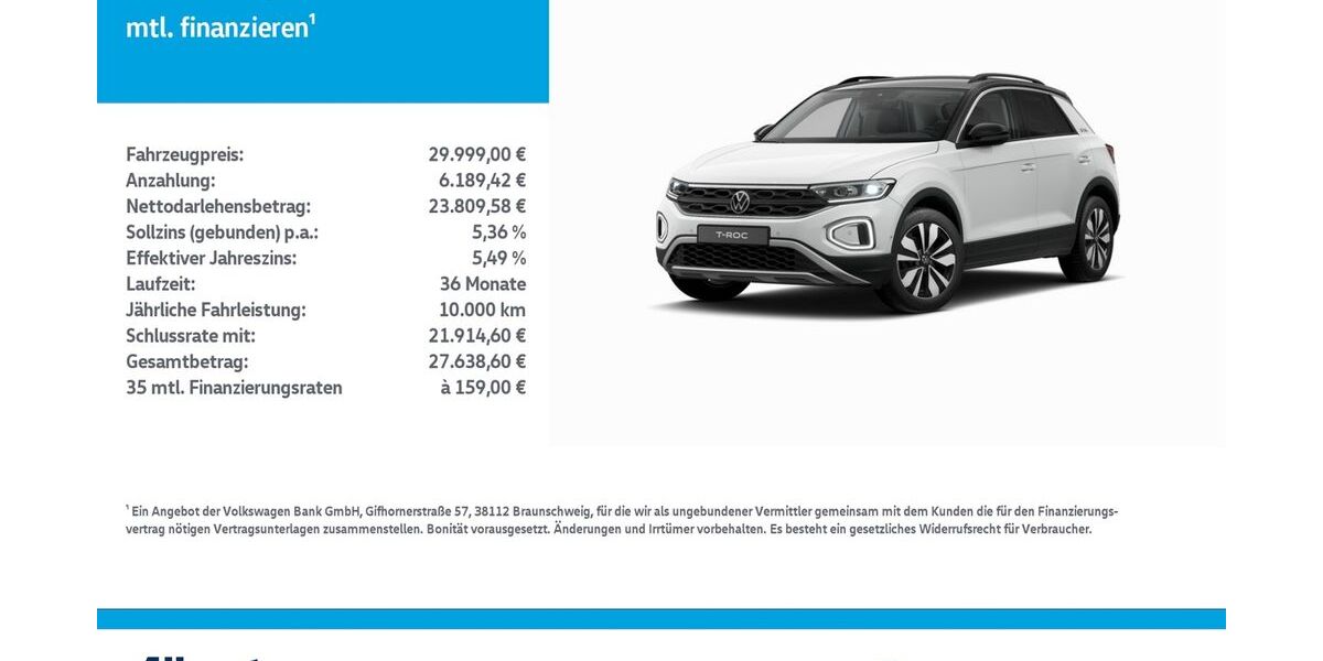 VW T-Roc 19.100 km 29.789 &euro; Mühlhausen/Thüringen 99974