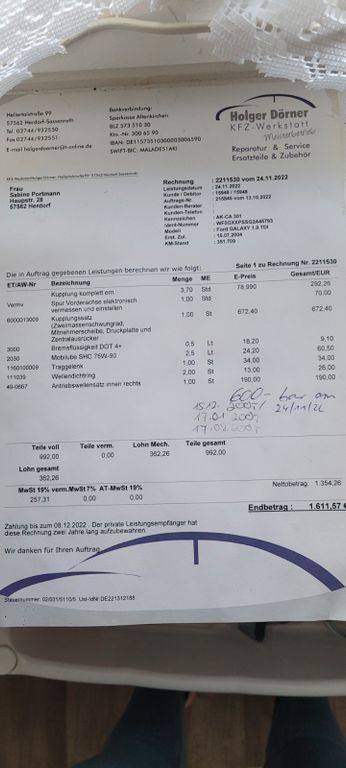 Ford Galaxy 392.000 km 1.890 € Herdorf 57562