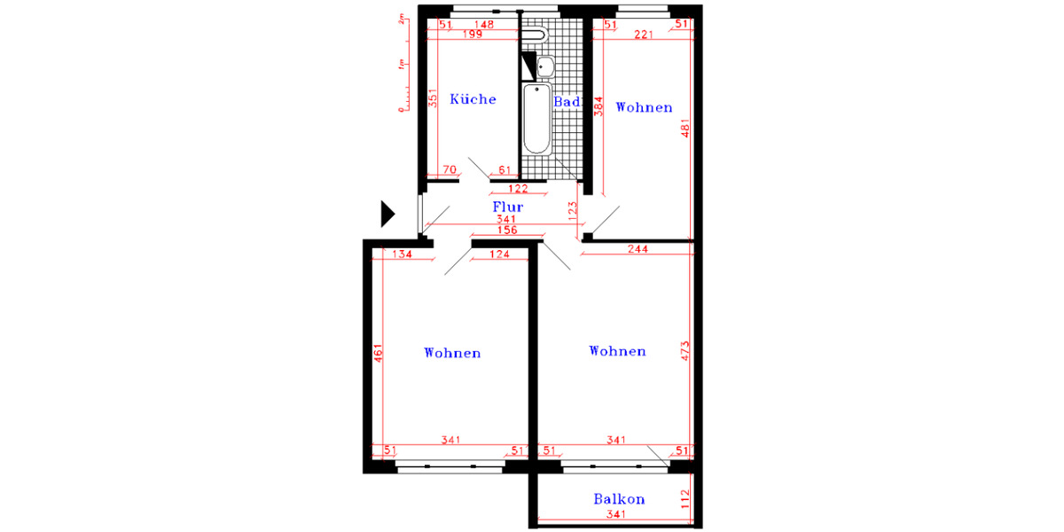 Etagenwohnung Saalfeld (Saale) - 3 Zimmer, 59 m&sup2;, 336&euro; | Angebot:26067537
