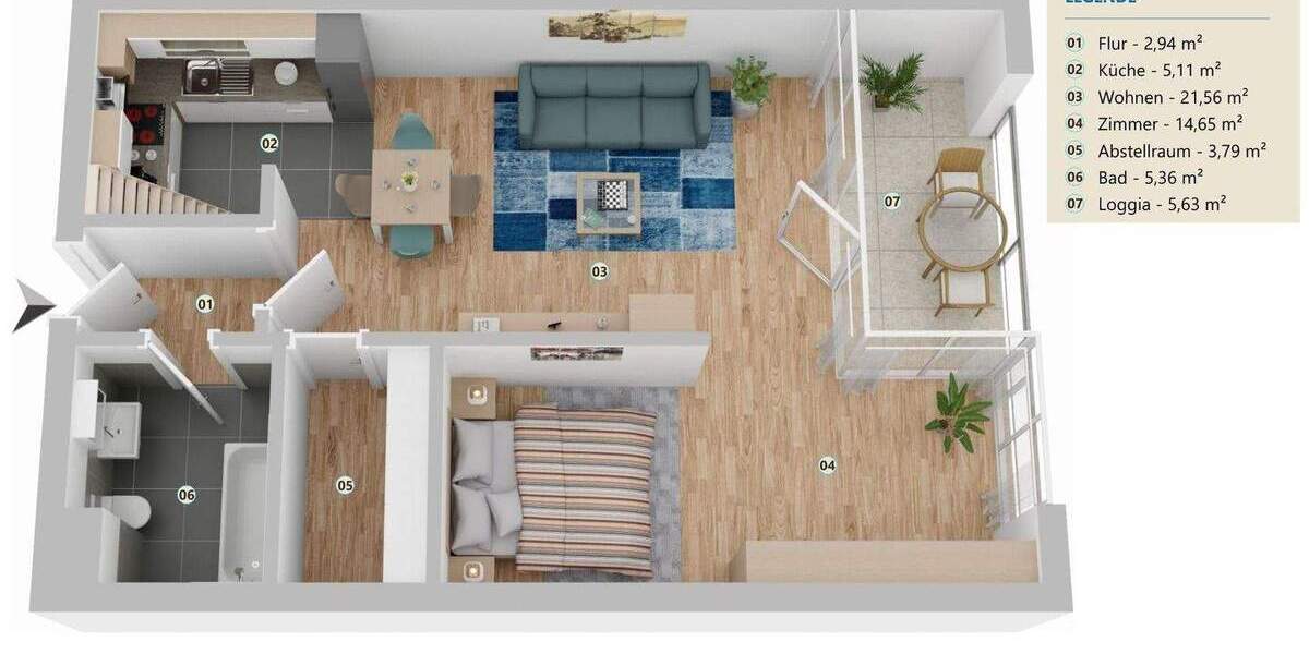 Etagenwohnung Achim Baden - 3 Zimmer, 57 m&sup2;, 208.000&euro; | Angebot:25385796