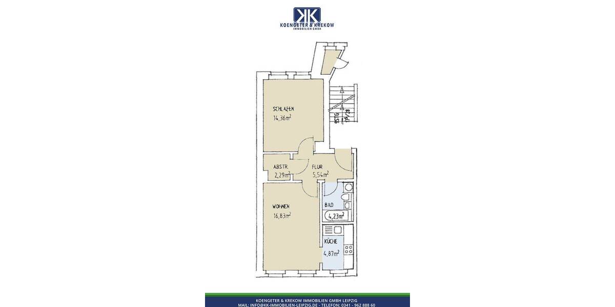 Etagenwohnung Leipzig / Plagwitz Plagwitz - 2 Zimmer, 47 m&sup2;, 500&euro; | Angebot:26307557