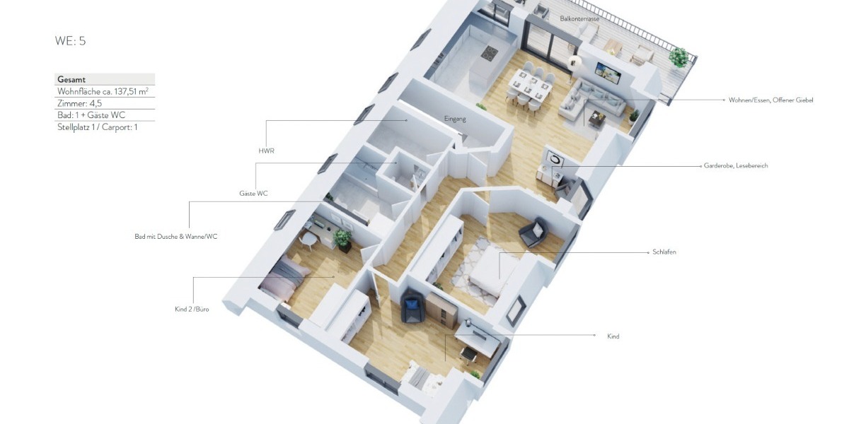 Ganze Etage, Balkonterrassenwohnung - 4,5 Zimmer - Neubau mit 5 Wohneinheiten, hier WE 5 - Dachgeschoßwohnung Höchberg | Angebot:26143368