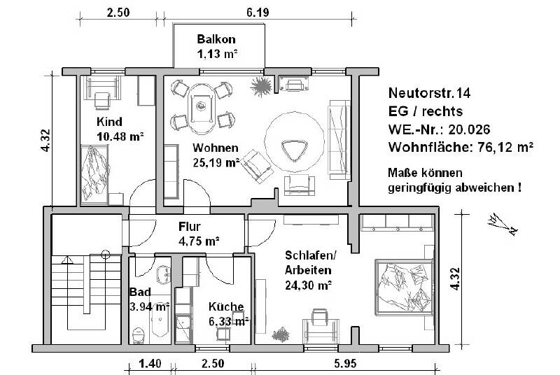 Etagenwohnung Minden Innenstadt - 3 Zimmer, 77 m&sup2;, 775&euro; | Angebot:25677161