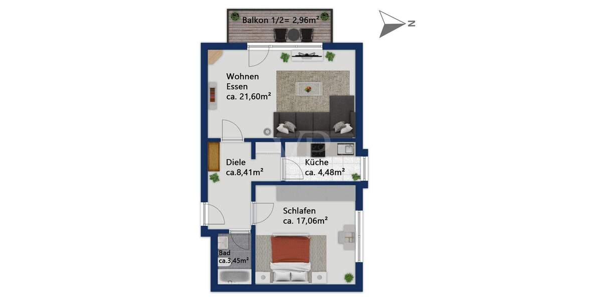 Etagenwohnung Ottobrunn - 2 Zimmer, 58 m&sup2;, 349.000&euro; | Angebot:26684641