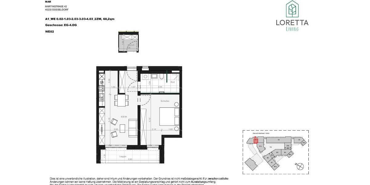 Erdgeschoßwohnung Düsseldorf Stadtbezirk 3 - 2 Zimmer, 60 m&sup2;, 1.215&euro; | Angebot:25991740