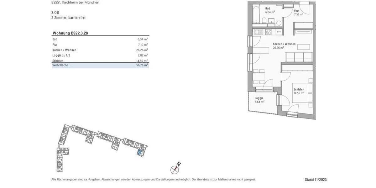 Etagenwohnung Kirchheim bei München - 2 Zimmer, 57 m&sup2;, 1.690&euro; | Angebot:26271378