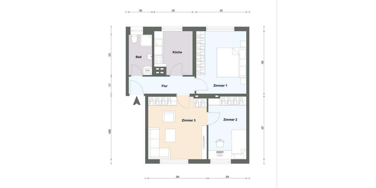 Erdgeschoßwohnung Frankfurt (Oder) Booßen - 3 Zimmer, 59 m&sup2;, 463&euro; | Angebot:26409874