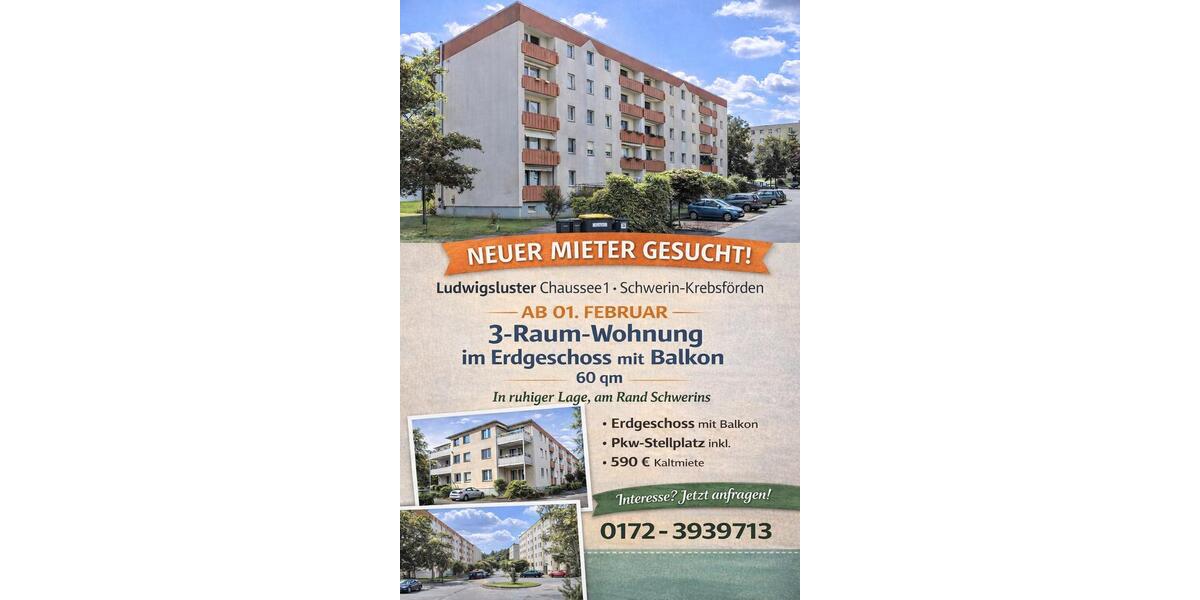 Moderne 3-Raum-Wohnung mit Balkon & Stellplatz | 60 qm Schwerin 3 zimmer