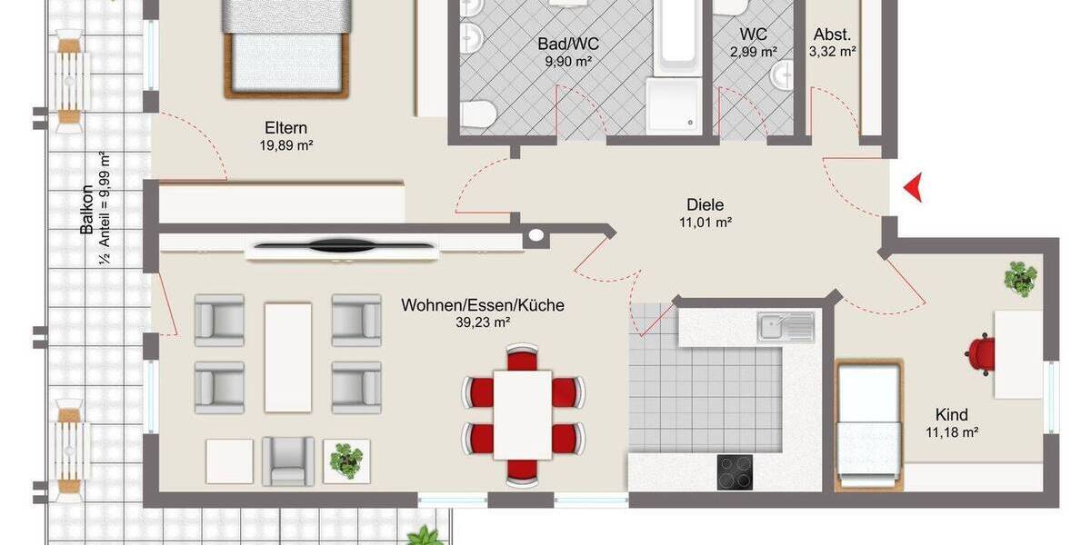 Etagenwohnung Bernried Birket - 3 Zimmer, 104 m&sup2;, 245.000&euro; | Angebot:26188257