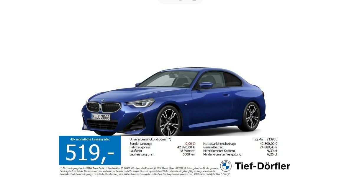 BMW 220 19.899 km 42.440 &euro; Marktsteft 97342