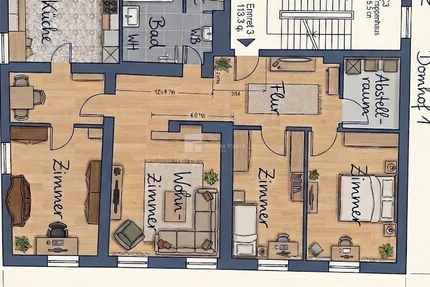 Grundriss Änderung 4 Zimmer Wohnung Altstadt Schelfstadt - Wohnung Schwerin Schelfstadt | Angebot:26178951
