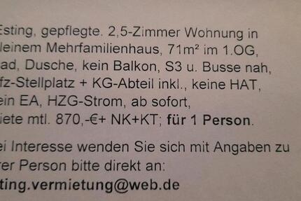 Wohnung Olching - 2 Zimmer, 71 m&sup2;, 870&euro; | Angebot:24315616