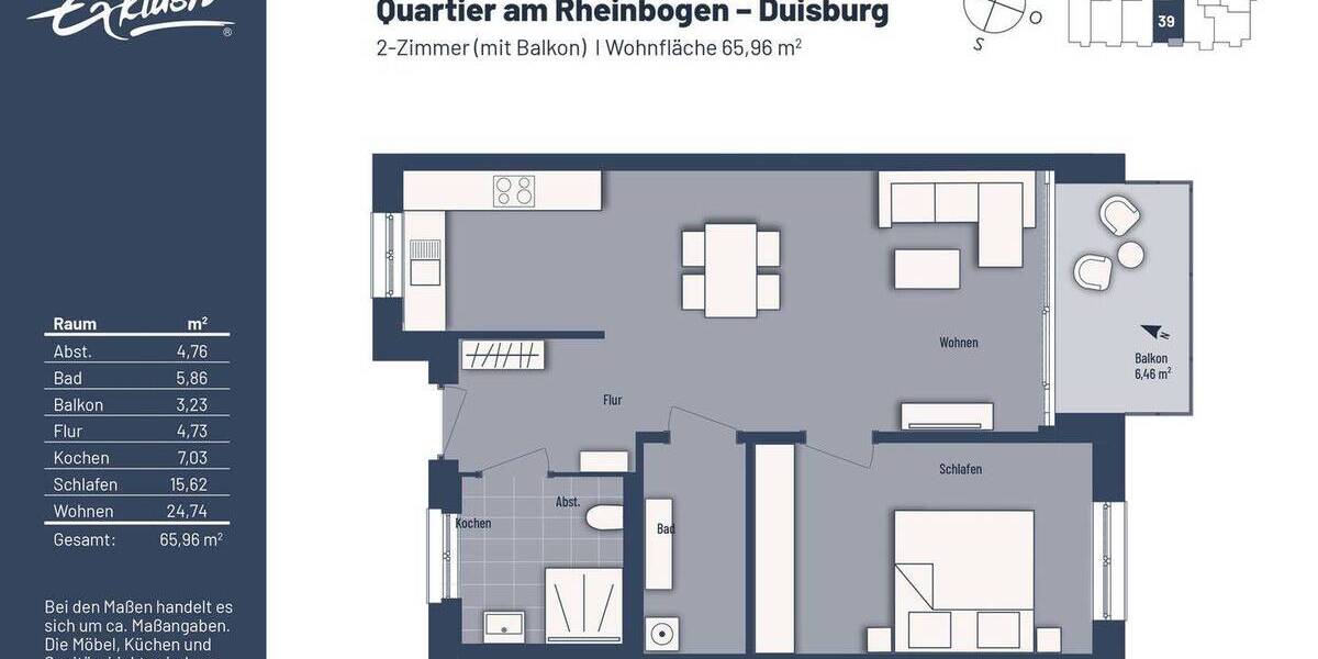 Etagenwohnung Duisburg Buchholz - 2 Zimmer, 66 m&sup2;, 290.000&euro; | Angebot:23563615