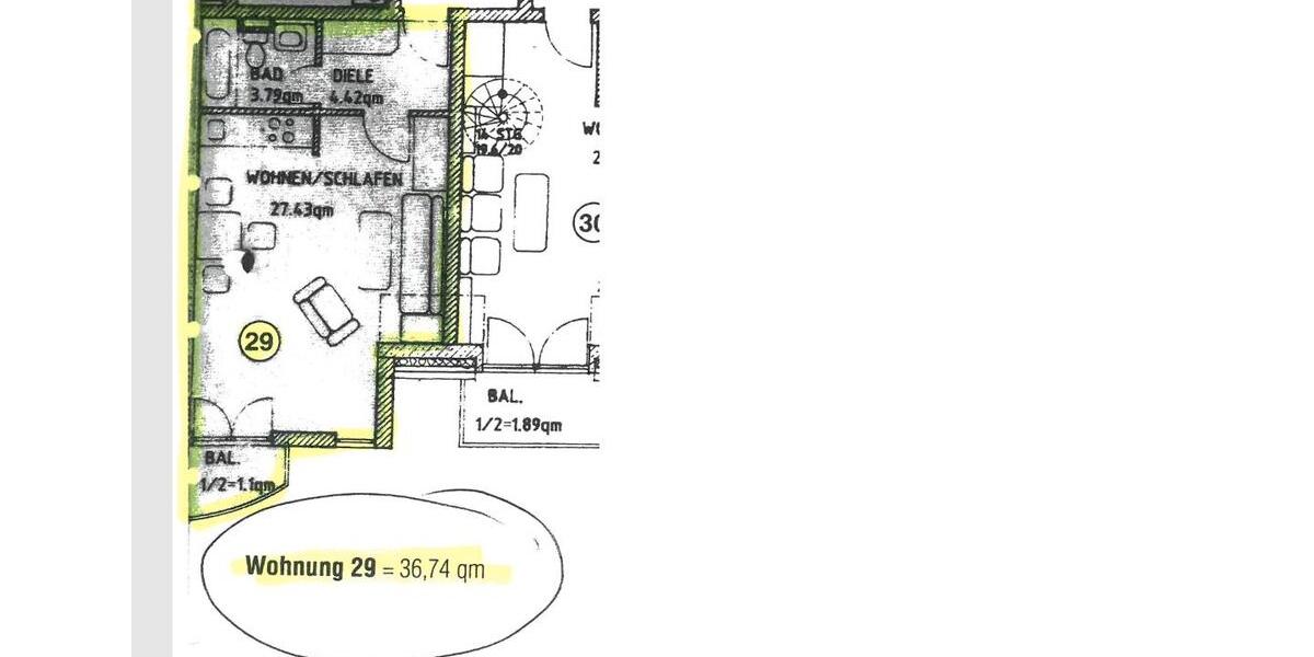 Etagenwohnung Jena Lobeda-Altstadt - 1 Zimmer, 37 m&sup2;, 146.500&euro; | Angebot:27258805