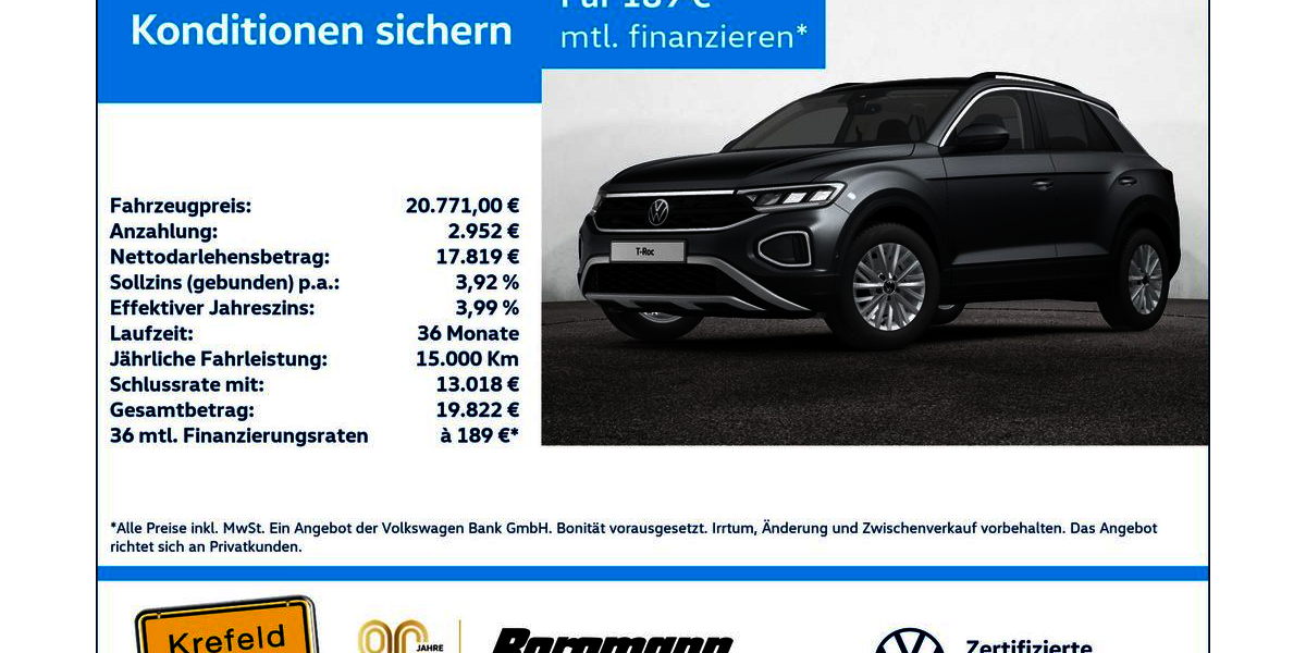 VW T-Roc 26.699 km 20.771 &euro; Krefeld 47803