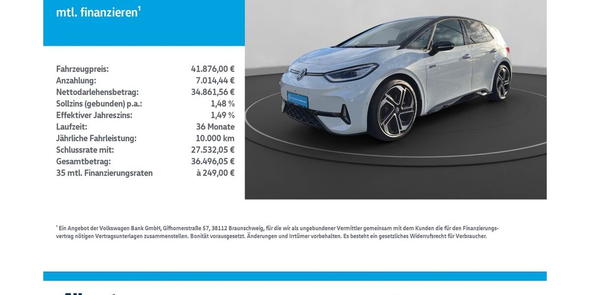 VW ID.3 4.297 km 38.776 &euro; Leinefelde-Worbis/DE 37327
