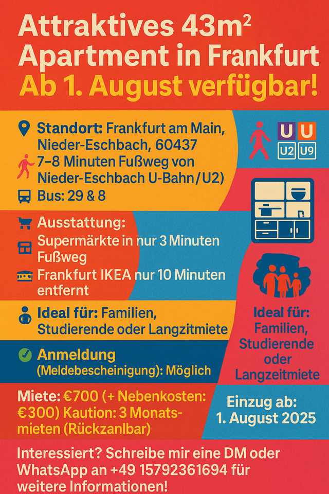 Attraktives 43m² Apartment in Frankfurt – Ab 1. August verfügbar!