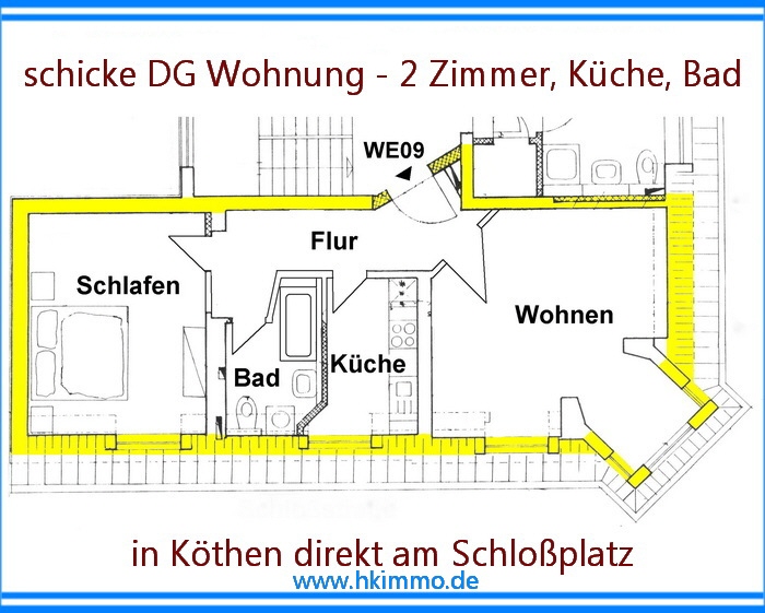 Teilmöblierte 2-Raumwohnung mit Küche in zentraler Lage von Köthen ! - Dachgeschoßwohnung Köthen | Angebot:26840143
