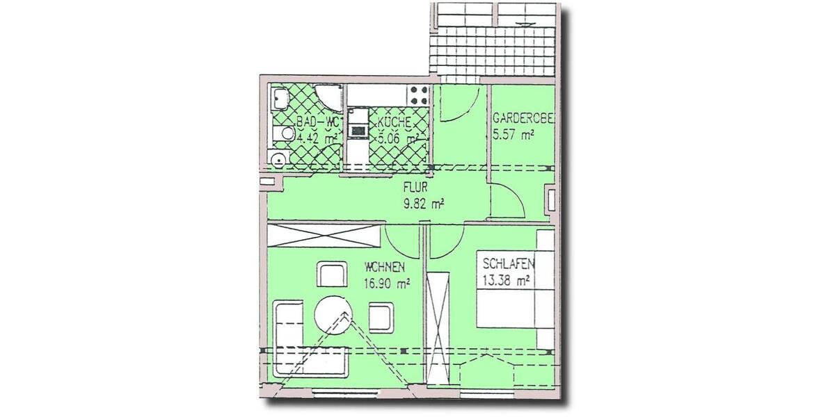 Dachgeschoßwohnung Zwickau - 2 Zimmer, 55 m&sup2;, 270&euro; | Angebot:26008207