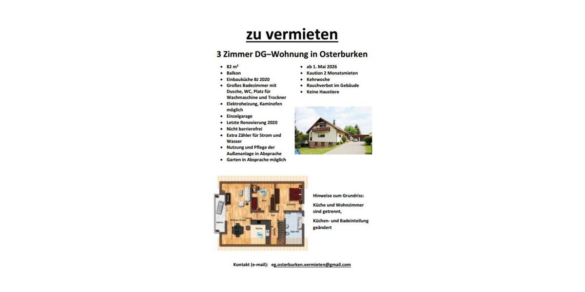 Dachgeschoßwohnung Osterburken - 3 Zimmer, 82 m&sup2;, 620&euro; | Angebot:25396830